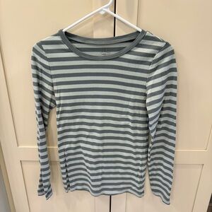 J. Crew Sage Green Striped Long Sleeve Tee